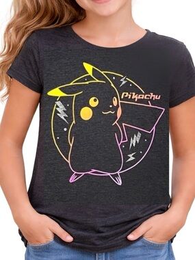 Girls Pikachu Pokémon Graphic T-Shirt Size Large 10-12 Gamer Tee